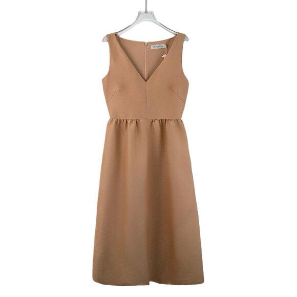 Christian Dior Brown Wool and Silk V-Neck Sleeveless Dress - Picture 1 of 6